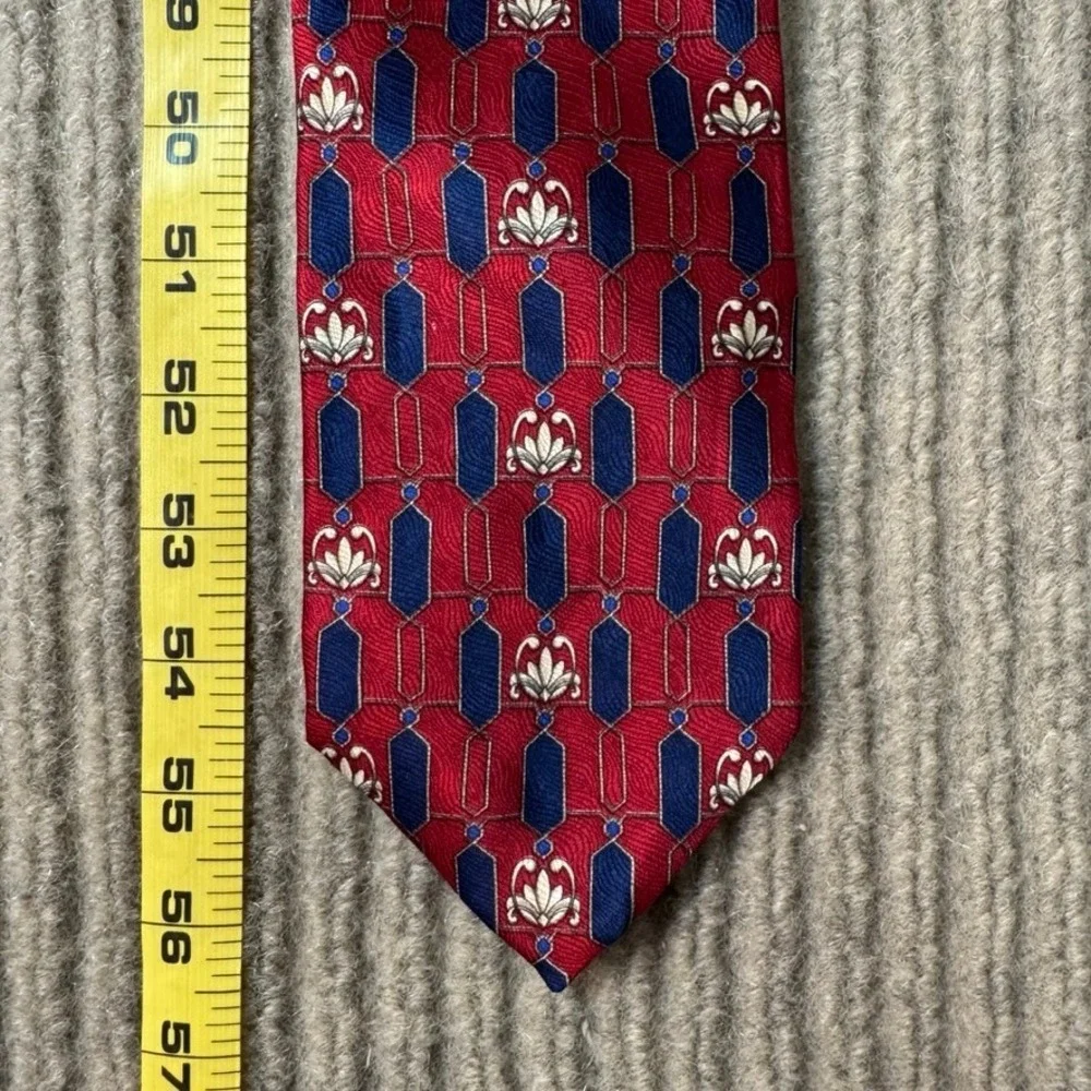 Alexandre London Savile Row Red Blue Silk Geometric Floral Necktie Mens Tie